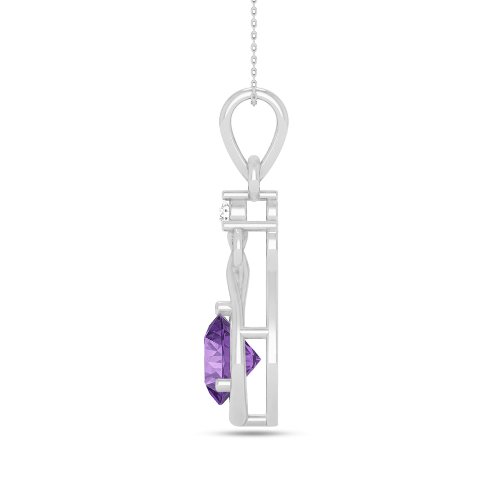 Heart Knot Teardrop Pendant | Sterling Silver Birthstone Necklace | Diamond Accent | Adjustable Chain | 15 Gemstone Choices