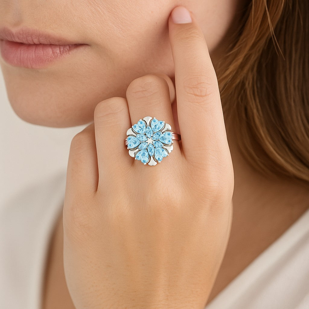 Floral Cluster Ring | Sterling Silver Birthstone Ring | Genuine Gemstone Studded Ring | Personalized Promise Ring | Gift for Her