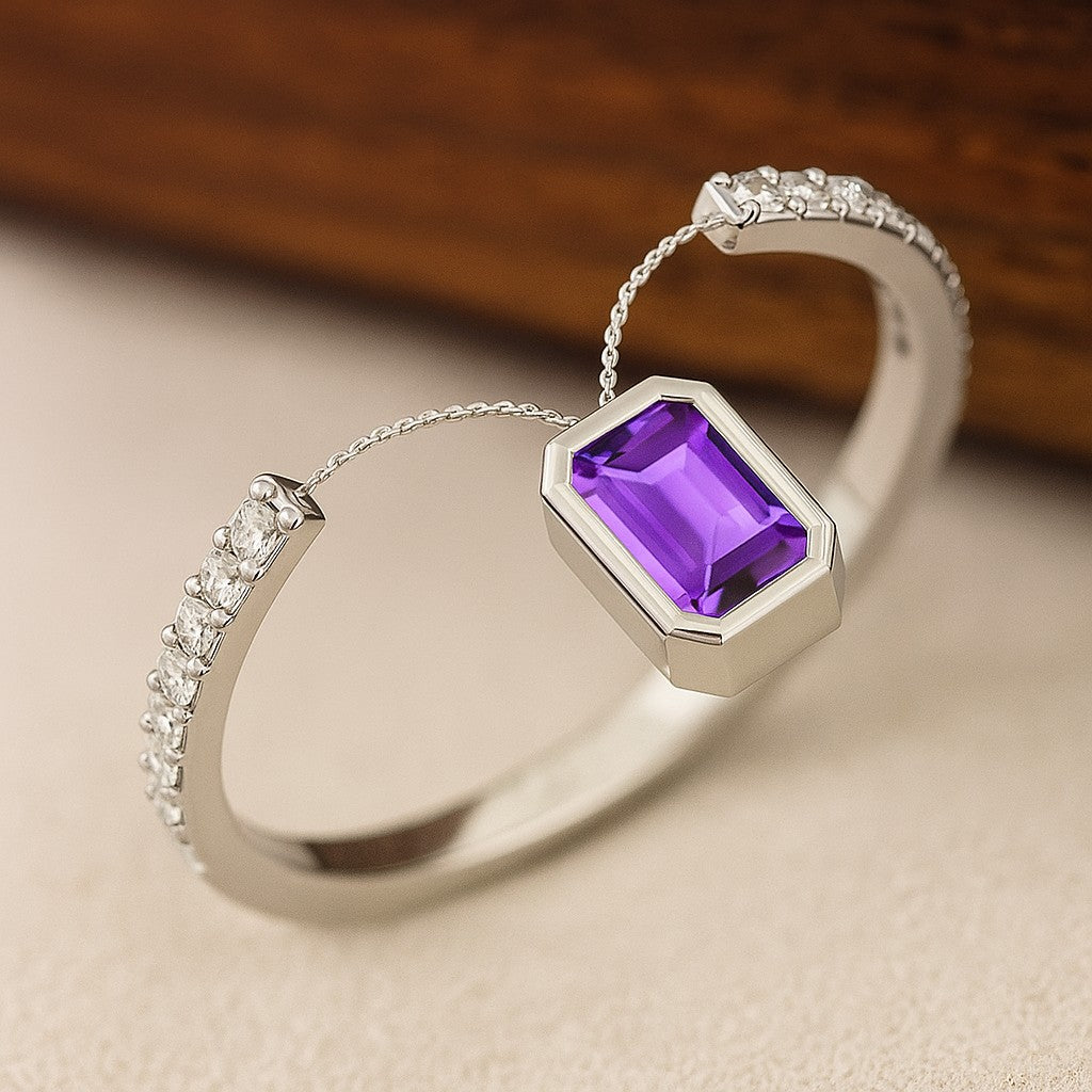 Open Bypass Ring | Sterling Silver Birthstone Ring | Genuine Gemstone Studded Ring | Personalized Promise Ring | Gift for Her