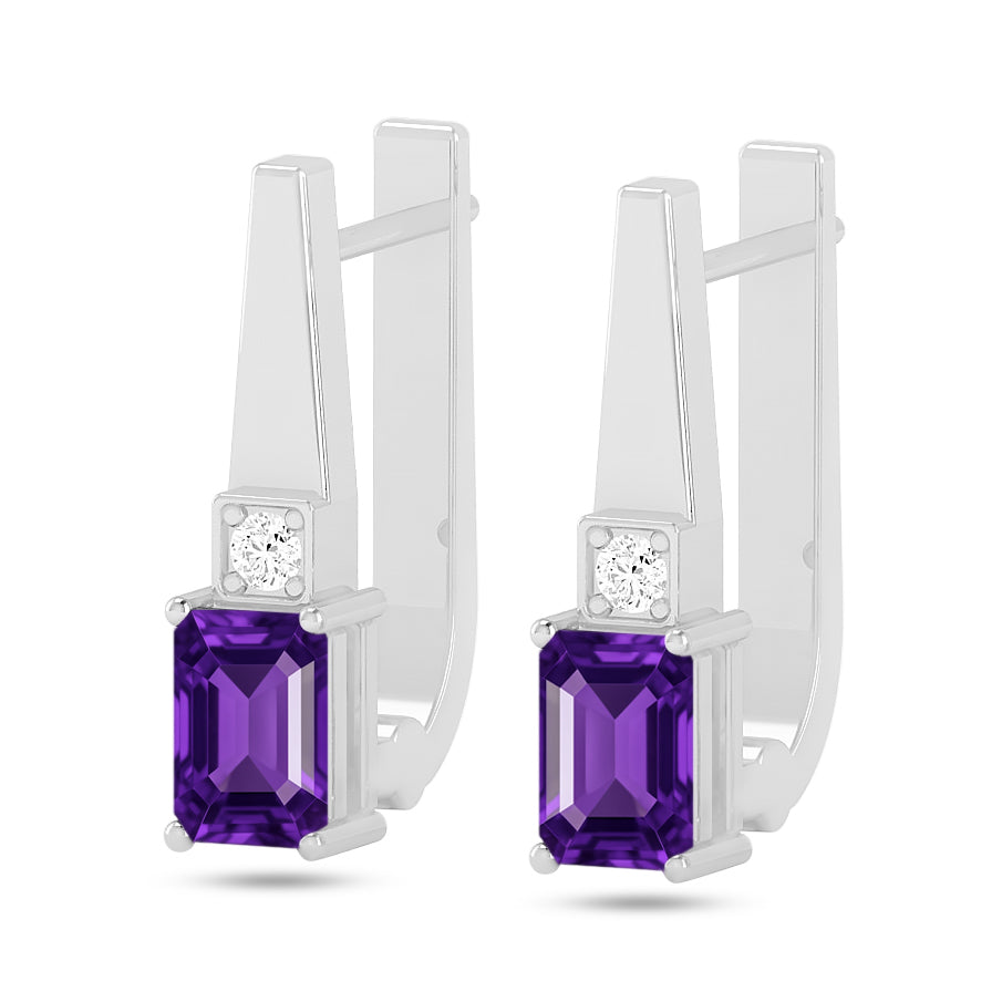Lever back Drop Earrings | 925 Sterling Silver Birthstone Stud Earrings | Diamond Accent Gemstone Earrings | 15 Birthstone Options | Gift for Women