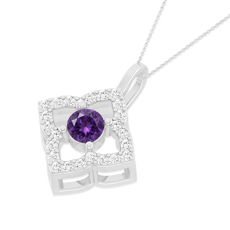Floral Quatrefoil Halo Pendant | Starburst Pendant | Heart Knot Teardrop Pendant | Sterling Silver Birthstone Necklace | Diamond Accent | Adjustable Chain | 15 Gemstone Choices
