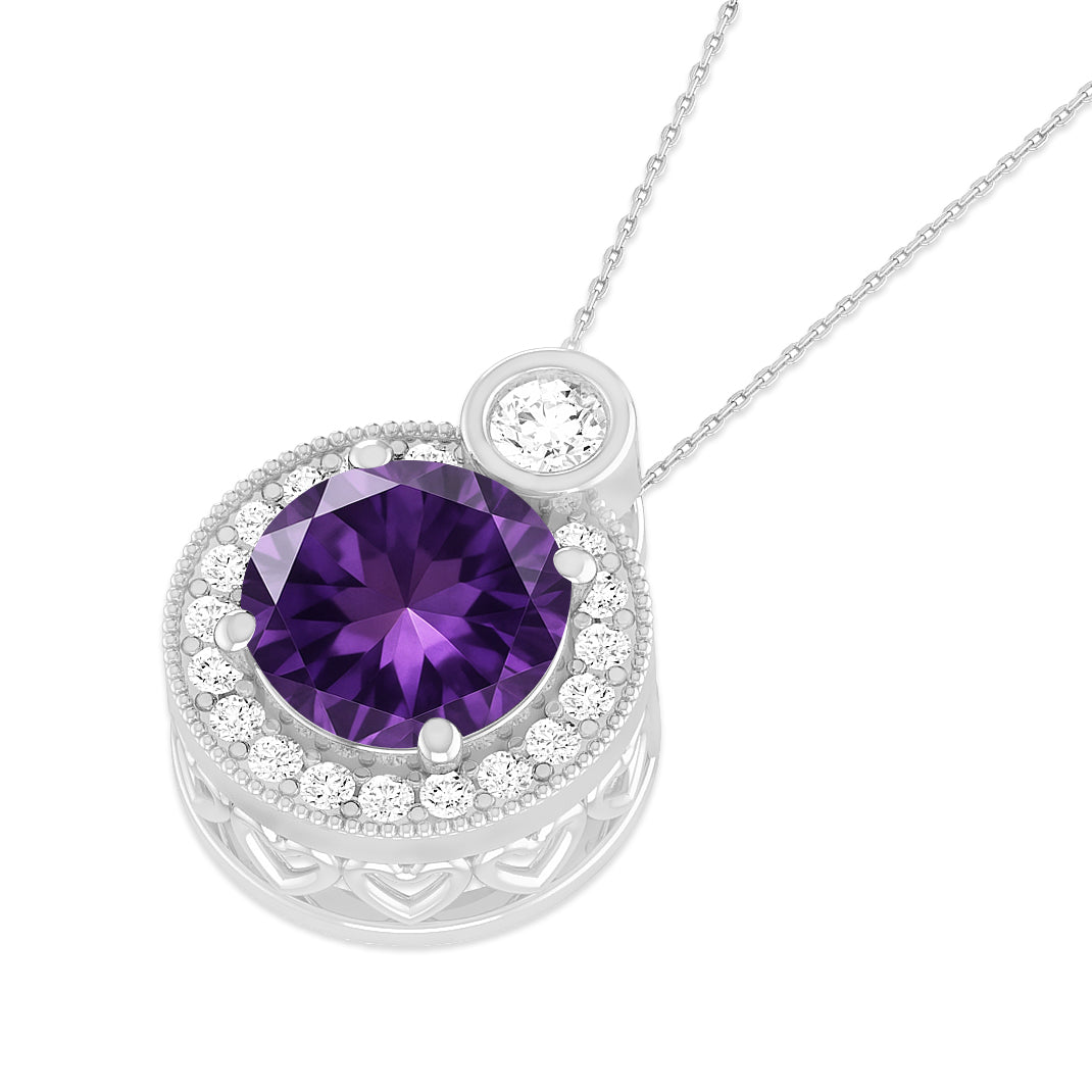 Round Halo Pendant | Starburst Pendant | Heart Knot Teardrop Pendant | Sterling Silver Birthstone Necklace | Diamond Accent | Adjustable Chain | 15 Gemstone Choices