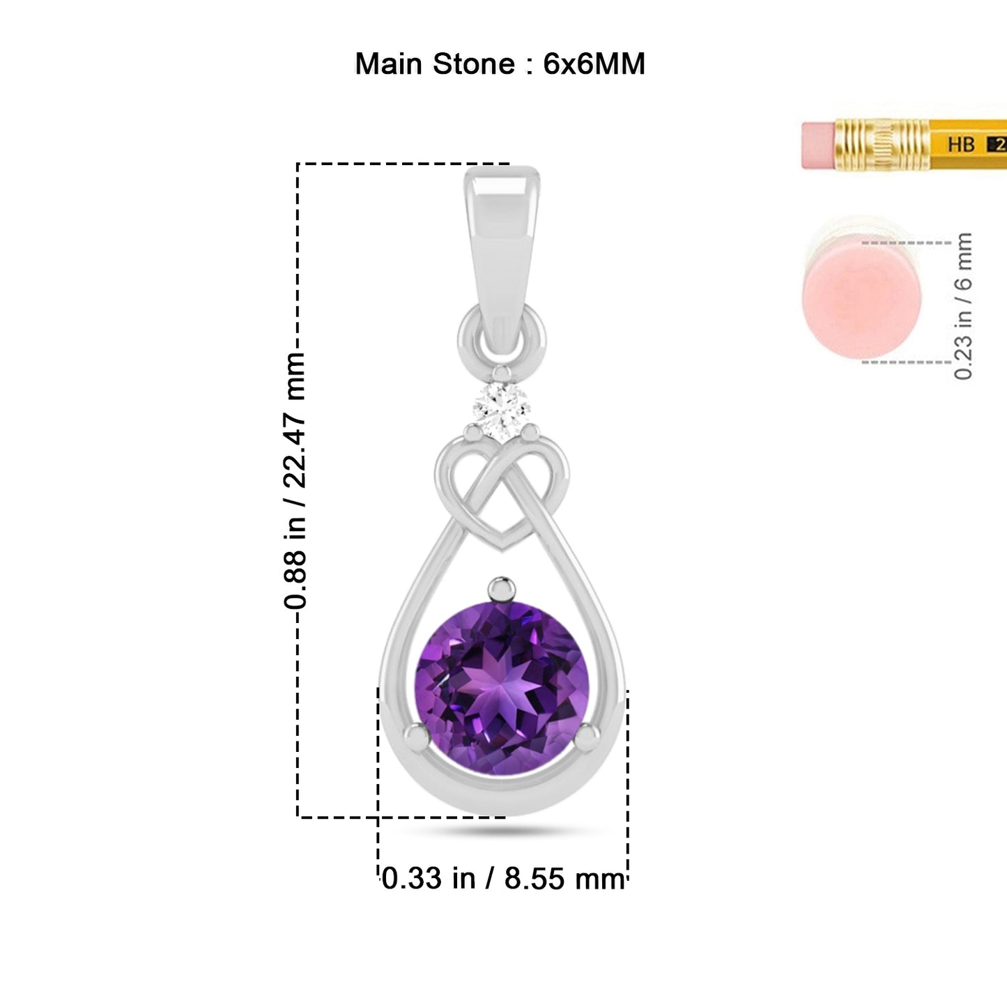 Heart Knot Teardrop Pendant | Sterling Silver Birthstone Necklace | Diamond Accent | Adjustable Chain | 15 Gemstone Choices