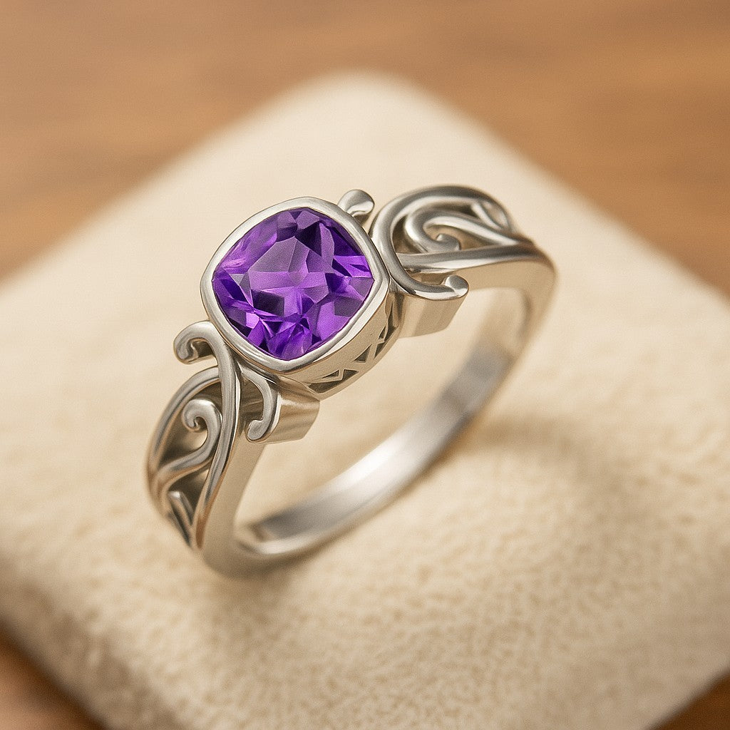 Celtic Knot Bezel Solitaire Ring | Sterling Silver Birthstone Ring | Genuine Gemstone & Diamond Studded Ring | Personalized Promise Ring | Gift for Her