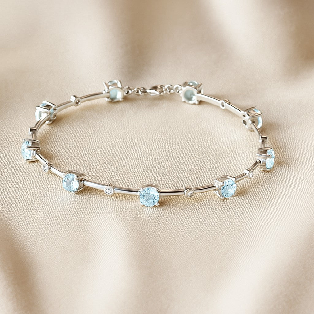 Bar Link Tennis Bracelet | Sterling Silver Birthstone Bracelet | Adjustable Chain | 15 Gemstone Choices | Personalized Gemstone Bracelet