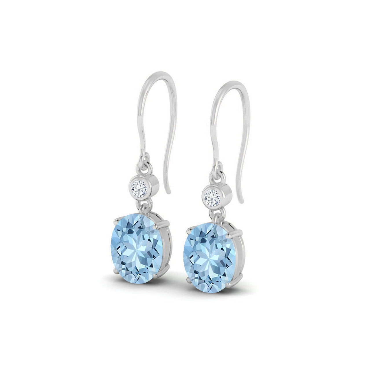 French Hook Drop Earrings | 925 Sterling Silver Birthstone Stud Earrings | Diamond Accent Gemstone Earrings | 15 Birthstone Options | Gift for Women