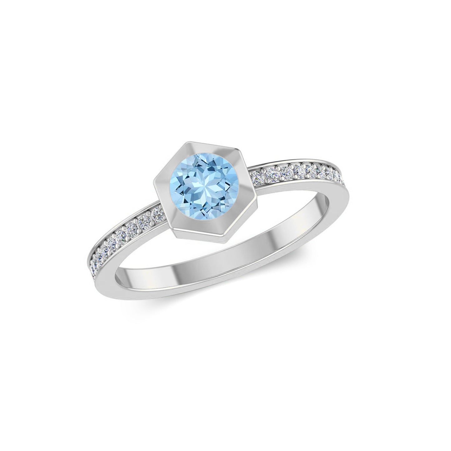 Hexagon Bezel Solitaire Ring | Bezel Halo Solitaire Ring | Sterling Silver Birthstone Ring | Genuine Gemstone & Diamond Studded Ring | Personalized Promise Ring | Gift for Her