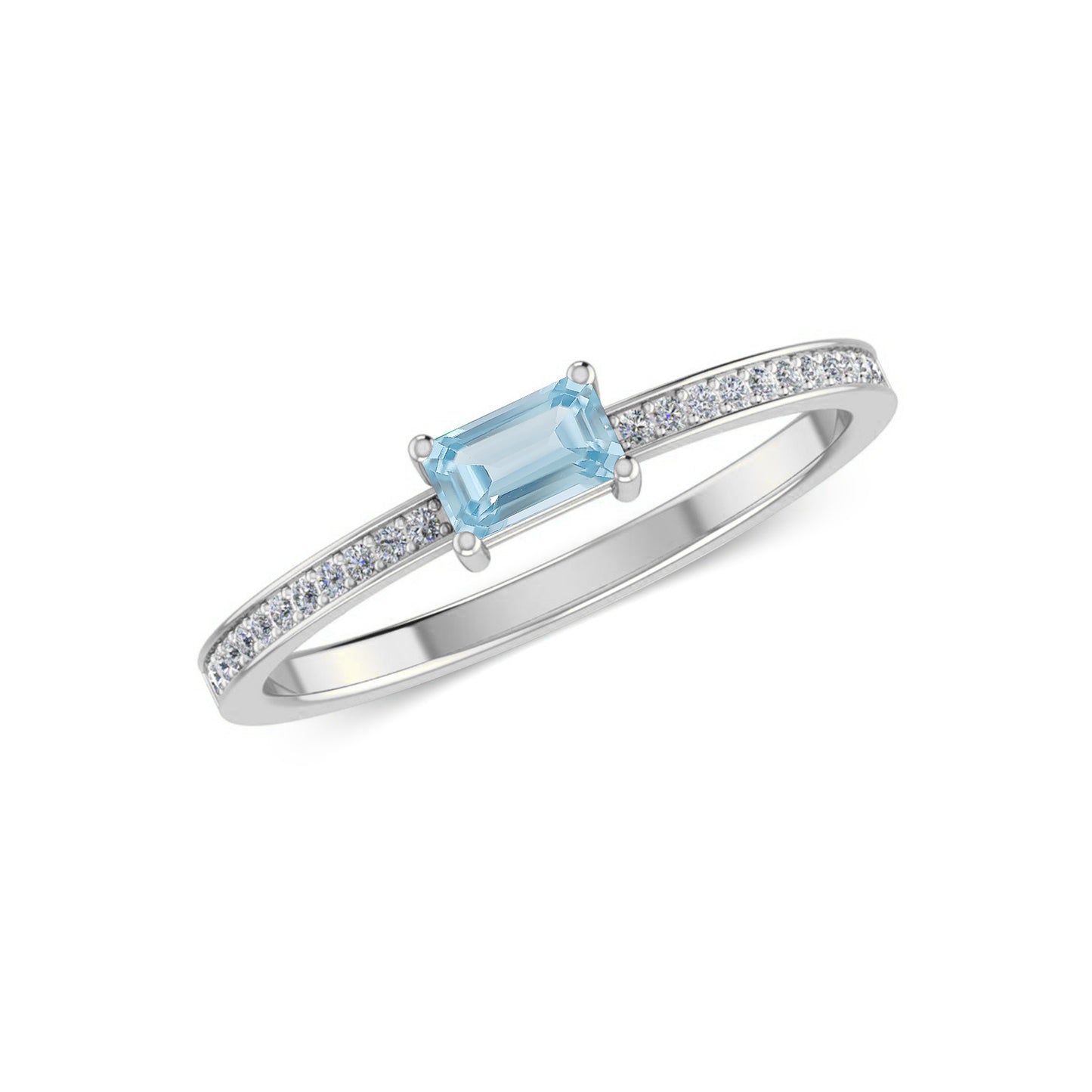 Baguette Solitaire Ring | Sterling Silver Birthstone Ring | Genuine Gemstone & Diamond Studded Ring | Personalized Promise Ring | Gift for Her