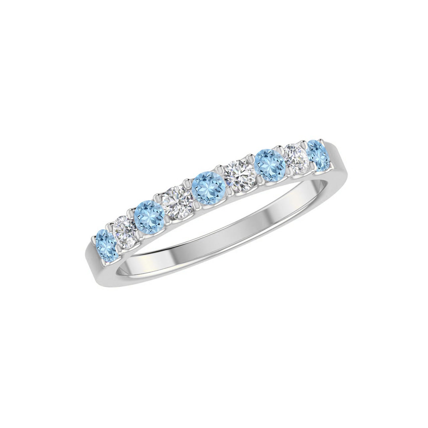 Half Eternity Ring | Sterling Silver Birthstone Ring | Genuine Gemstone & Diamond Studded Ring | Personalized Promise Ring | Gift for Her