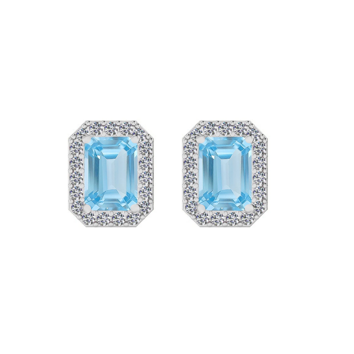 Emerald Cut Halo Stud Earrings | 925 Sterling Silver Birthstone Stud Earrings | Diamond Accent Gemstone Earrings | 15 Birthstone Options | Gift for Women
