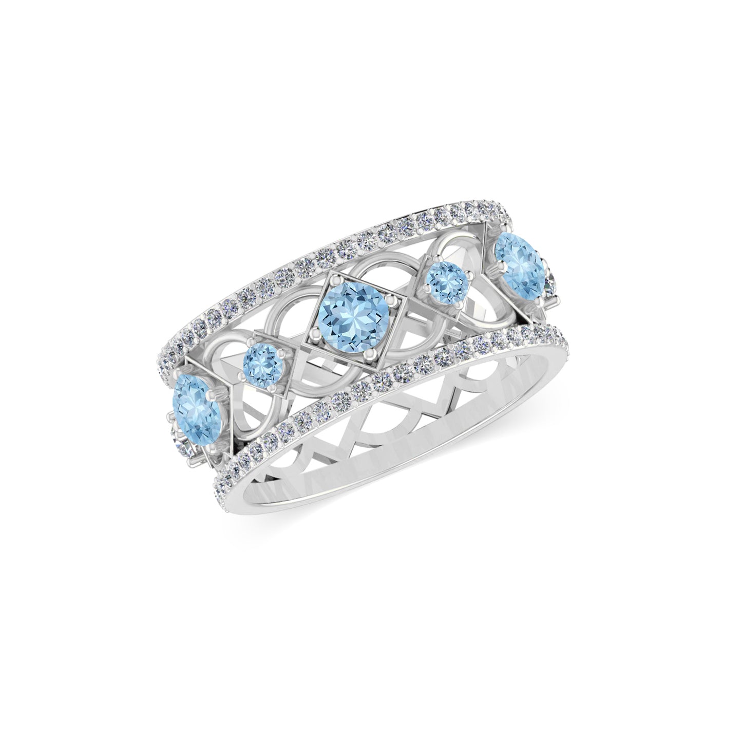 Celtic Knot Wide Band Ring | Sterling Silver Birthstone Ring | Genuine Gemstone & Diamond Studded Ring | Personalized Promise Ring | Gift for Her