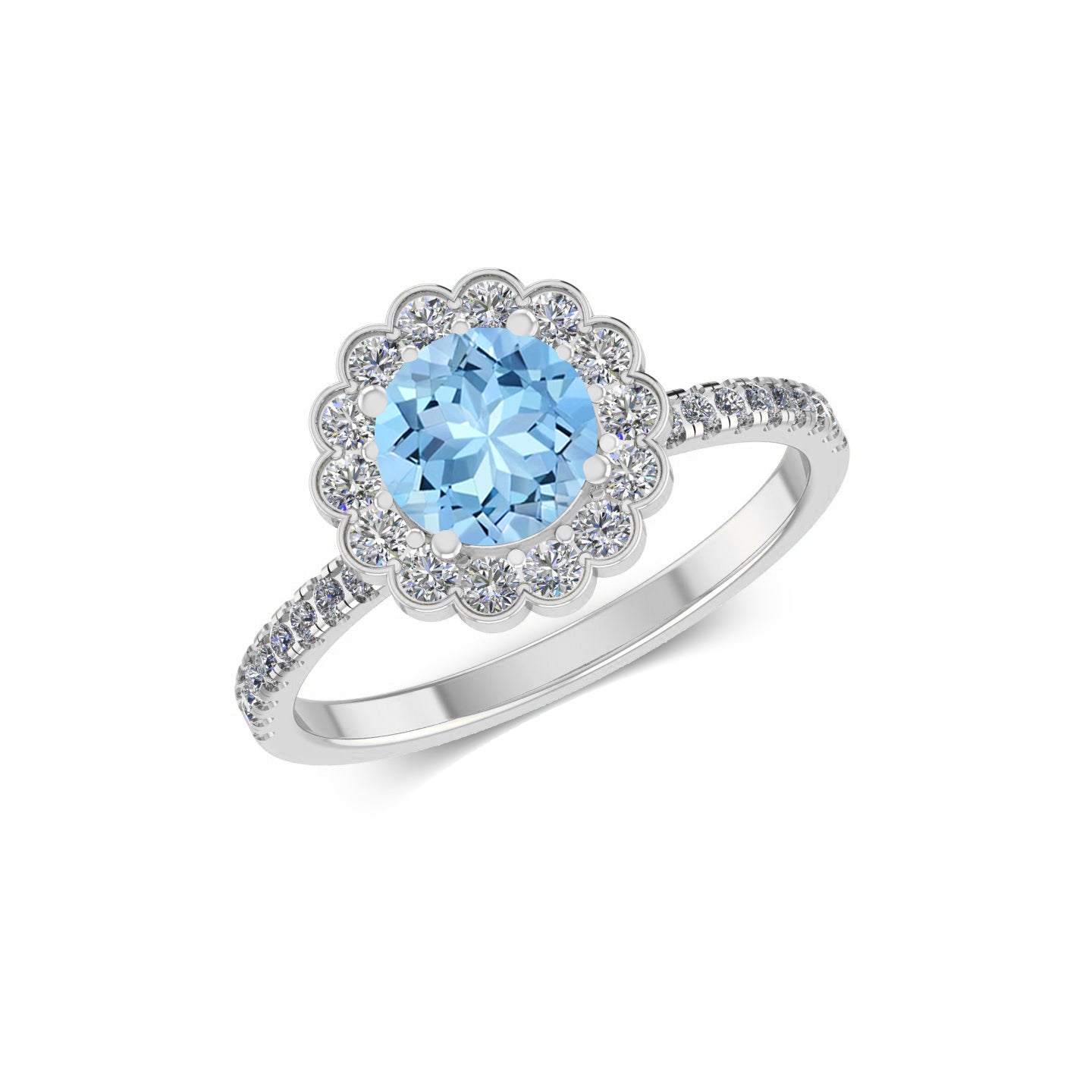 Floral Halo Ring | Sterling Silver Birthstone Ring | Genuine Gemstone & Diamond Studded Ring | Personalized Promise Ring | Gift for Her