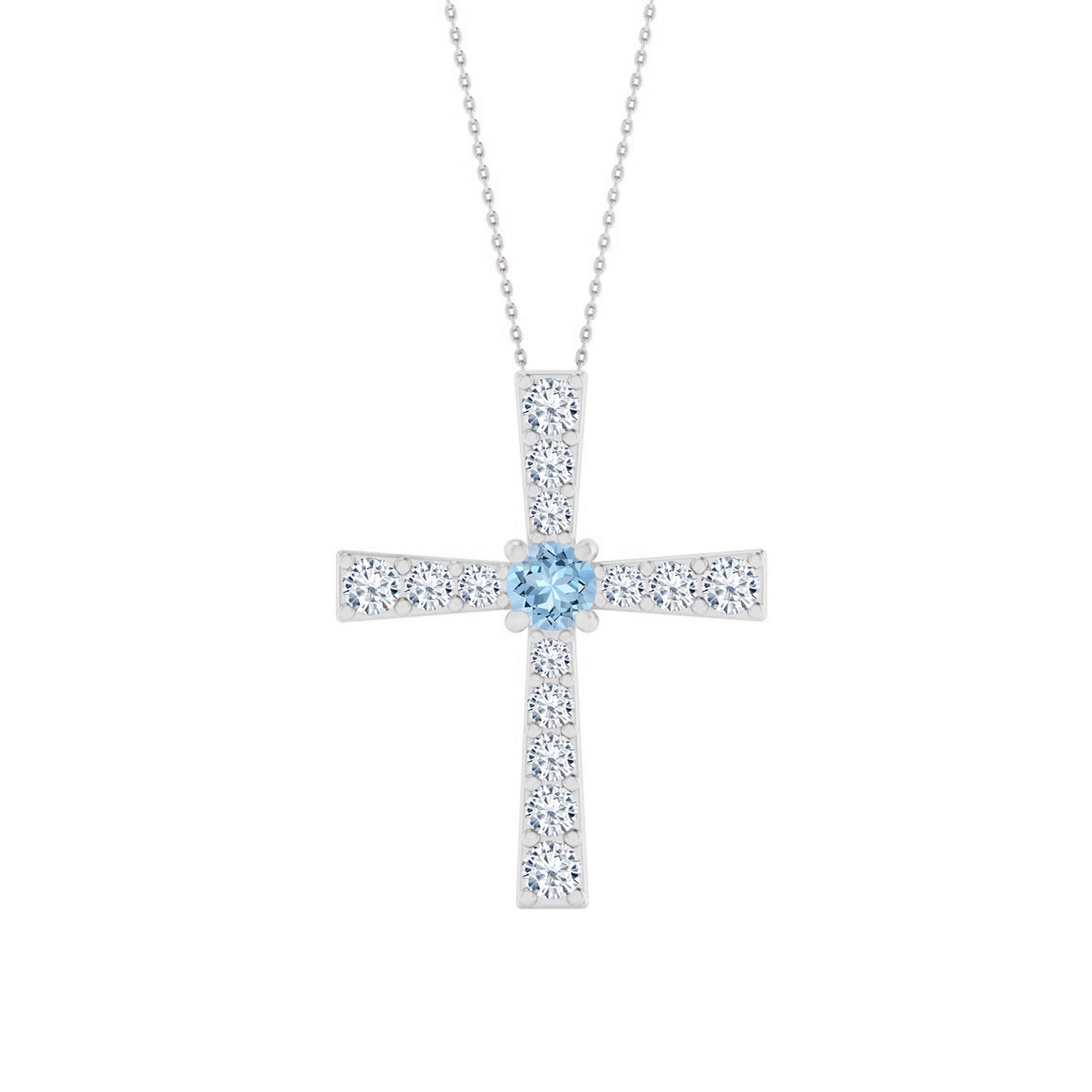 Cross Pendant | Sterling Silver Birthstone Necklace | Diamond Accent | Adjustable Chain | 15 Gemstone Choices