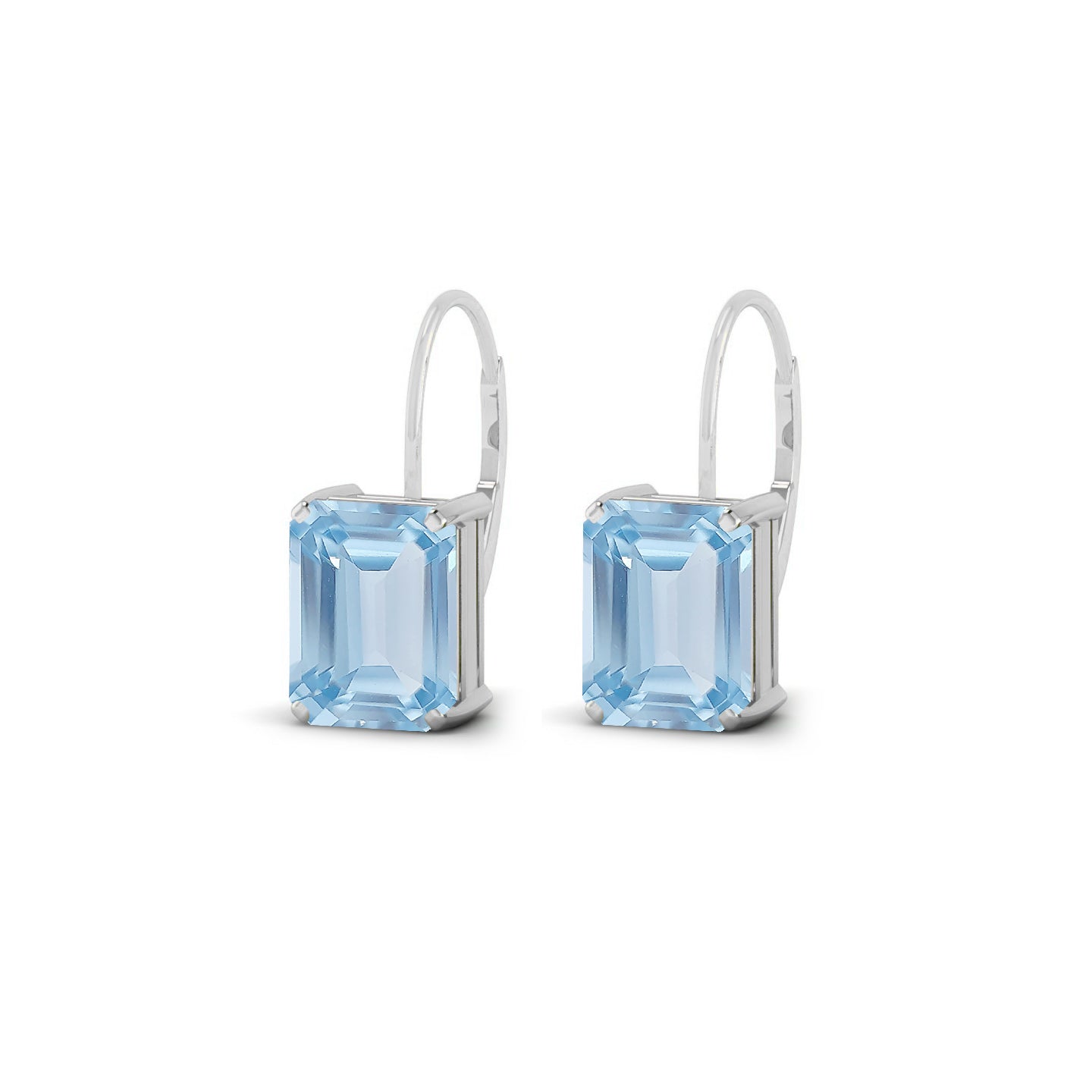 Emerald Cut Lever back Earrings | 925 Sterling Silver Birthstone Stud Earrings | Diamond Accent Gemstone Earrings | 15 Birthstone Options | Gift for Women