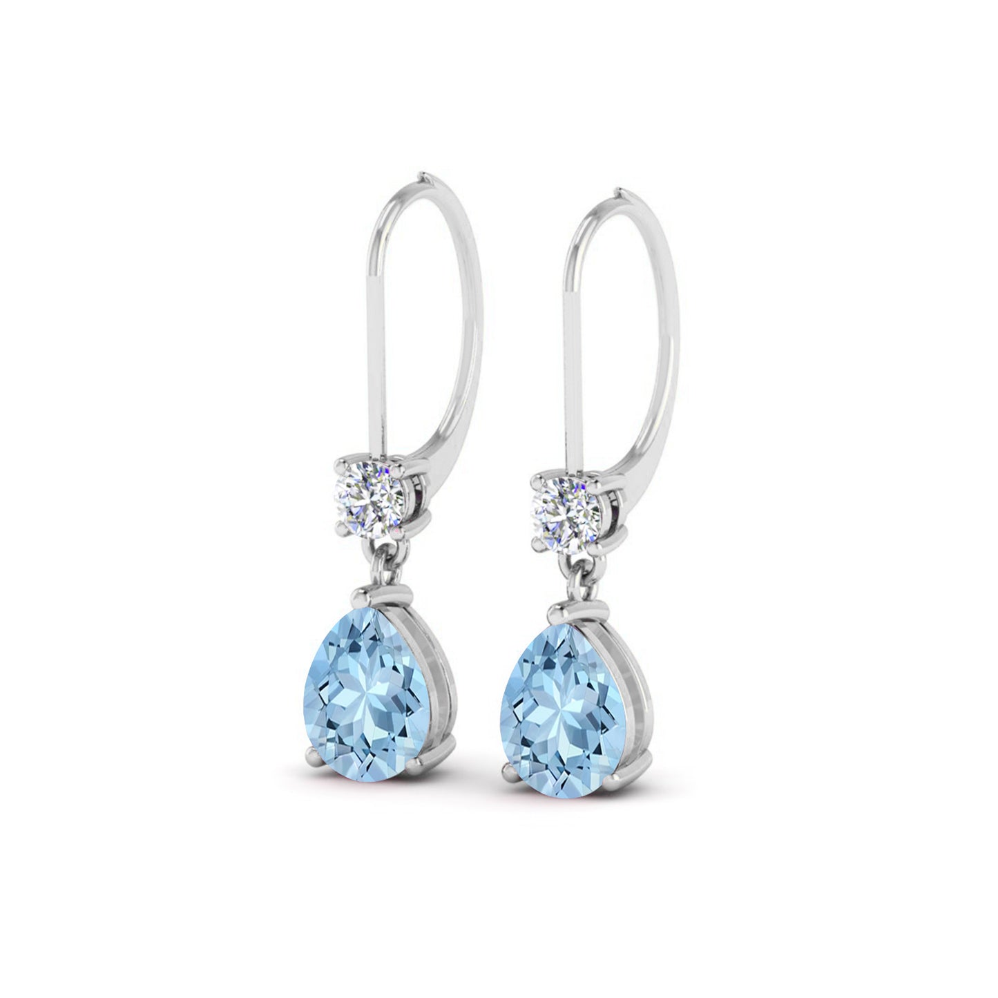Pear Drop Lever back Earrings | 925 Sterling Silver Birthstone Stud Earrings | Diamond Accent Gemstone Earrings | 15 Birthstone Options | Gift for Women