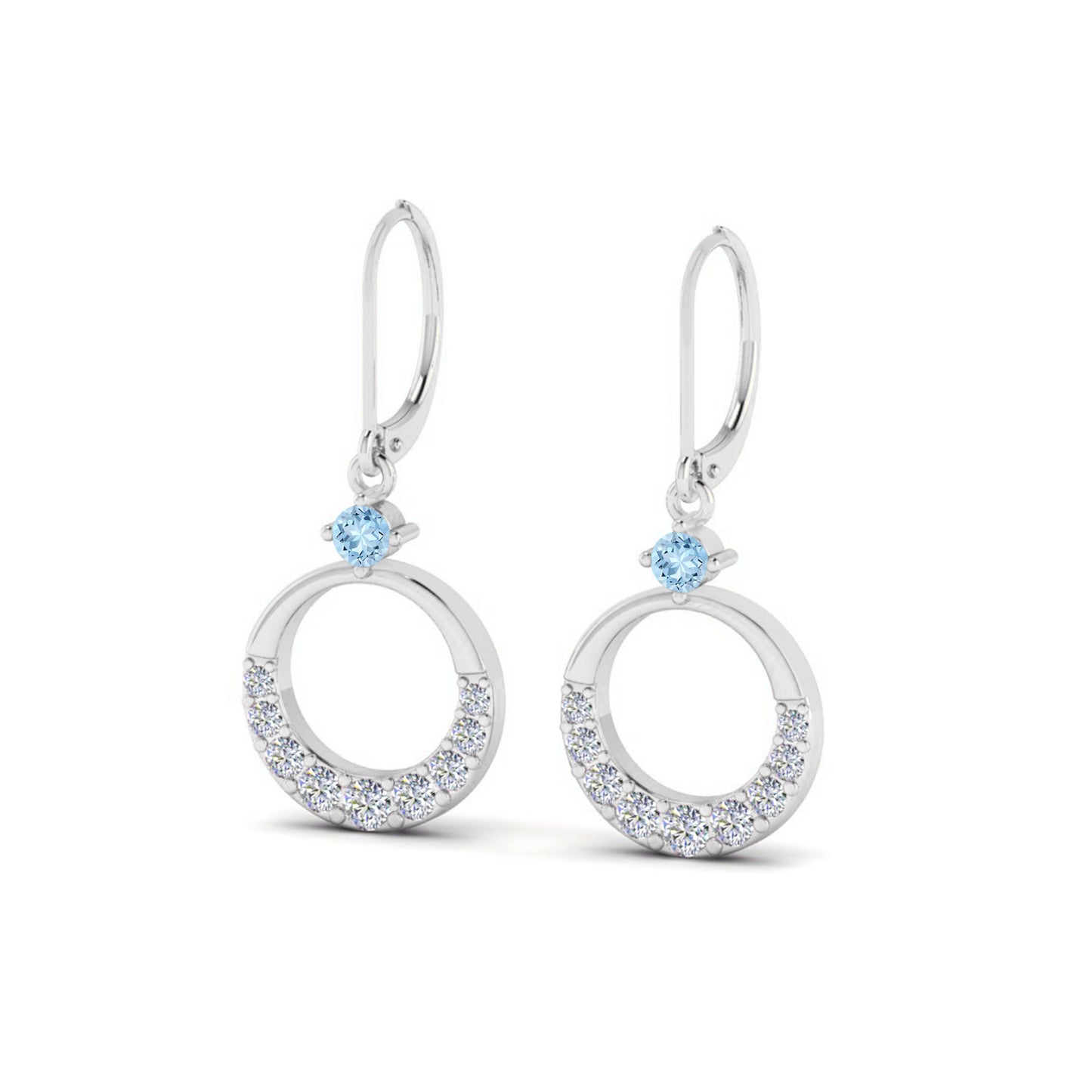 Open Circle Lever back Drop Earrings | 925 Sterling Silver Birthstone Stud Earrings | Diamond Accent Gemstone Earrings | 15 Birthstone Options | Gift for Women