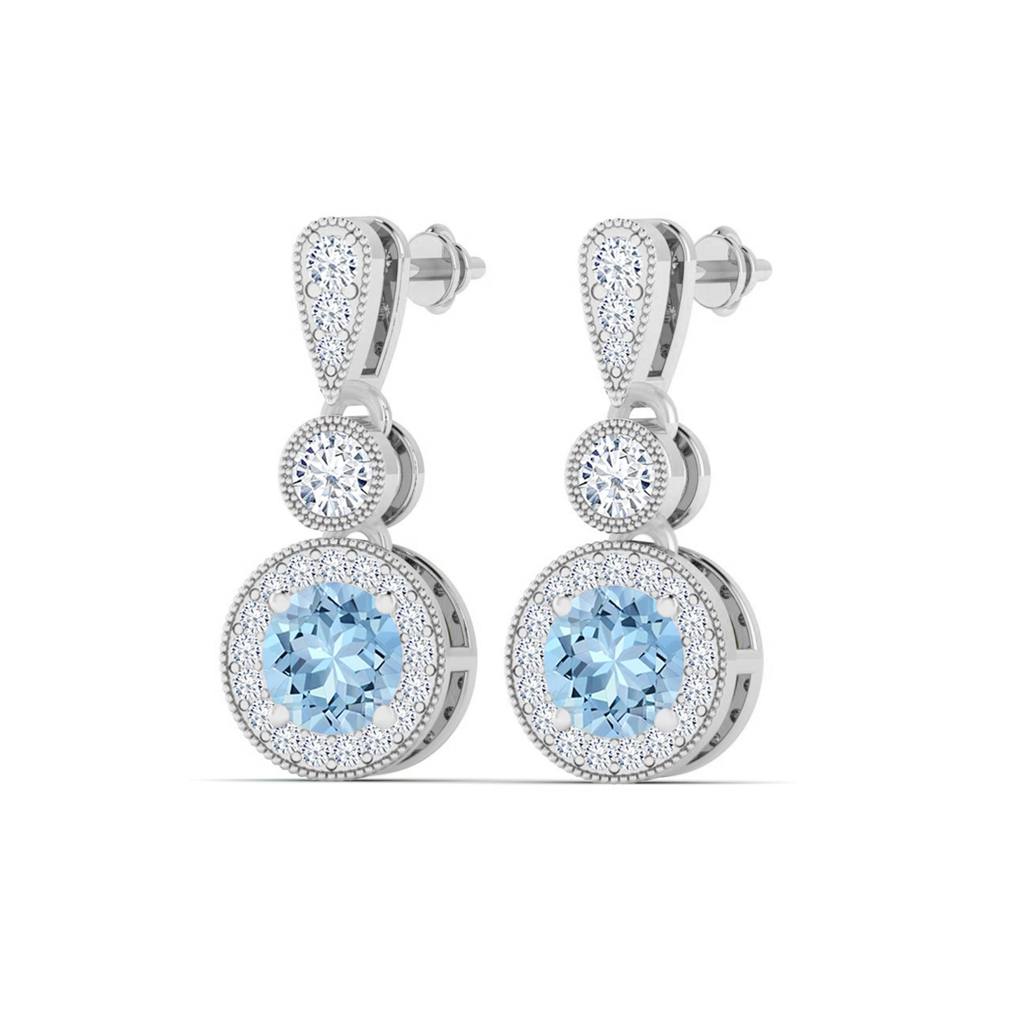 Three-Tier Halo Drop Earrings | 925 Sterling Silver Birthstone Stud Earrings | Diamond Accent Gemstone Earrings | 15 Birthstone Options | Gift for Women