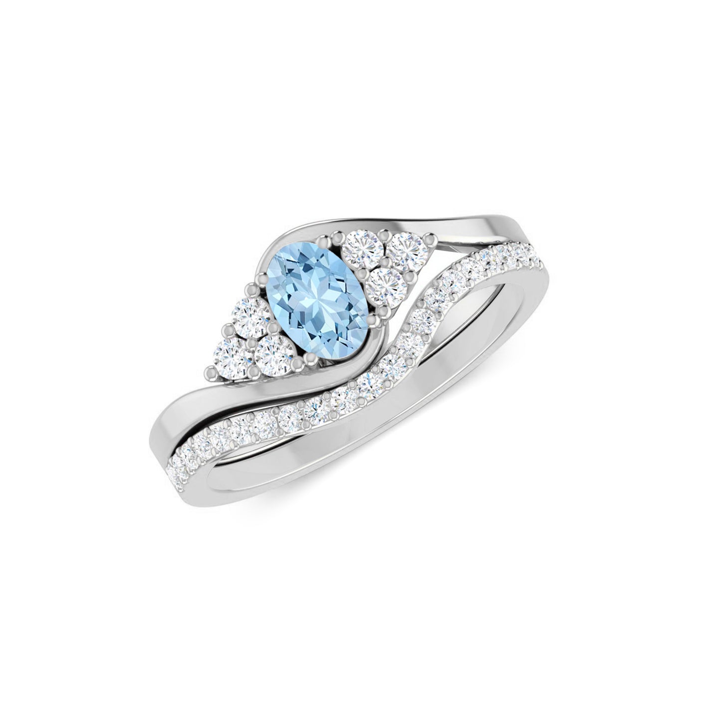 Curved Wedding Band | Sterling Silver Birthstone Ring | Genuine Gemstone & Diamond Studded Ring | Personalized Promise Ring | Gift for Her