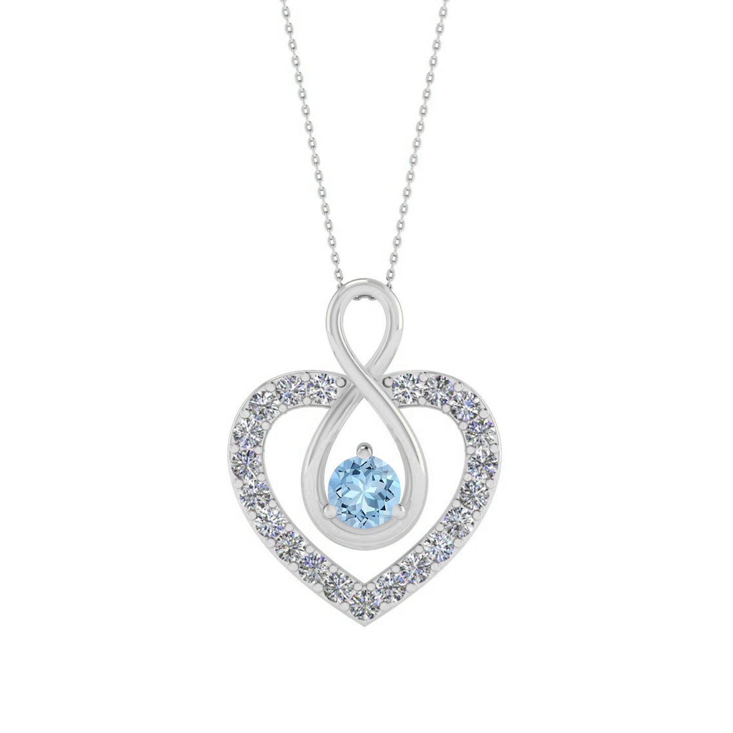 Infinity Heart Pendant | Sterling Silver Birthstone Necklace | Diamond Accent | Adjustable Chain | 15 Gemstone Choices