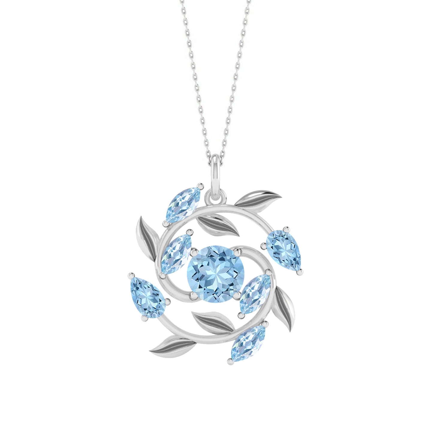 Floral Vine Style Gemstone Pendant | Sterling Silver Birthstone Necklace | Adjustable Chain | 15 Gemstone Choices | Personalized Gemstone Pendant