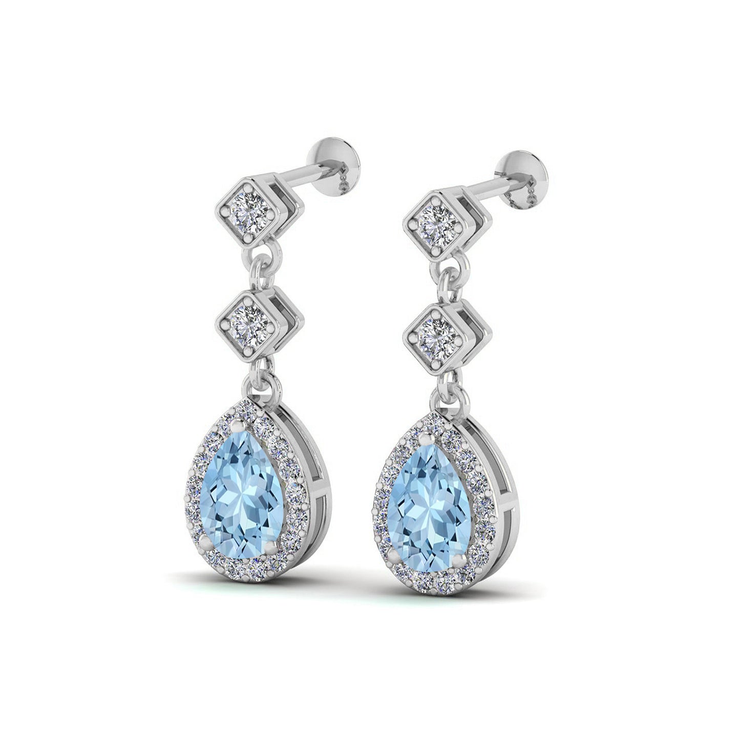 Halo Drop Earrings | 925 Sterling Silver Birthstone Stud Earrings | Diamond Accent Gemstone Earrings | 15 Birthstone Options | Gift for Women