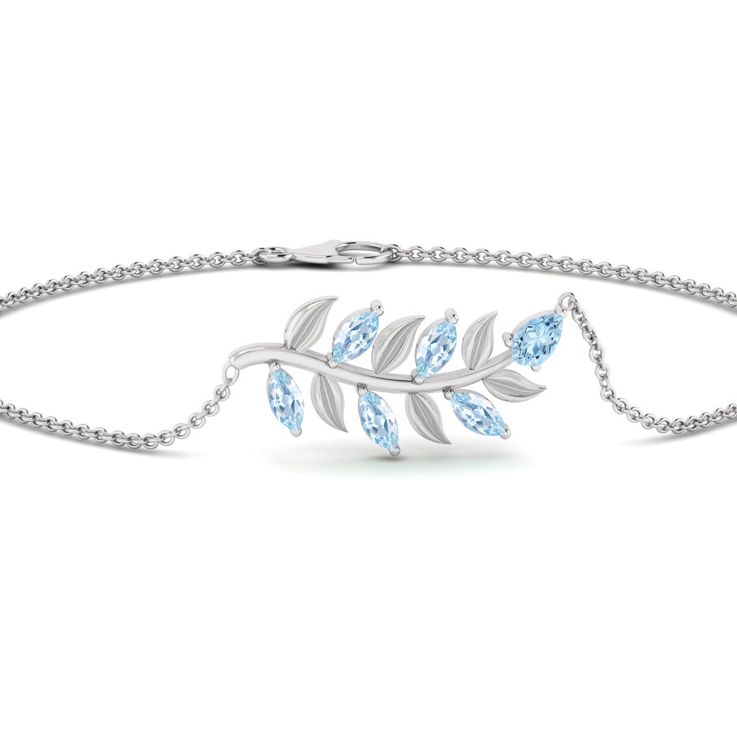 Leaf Vine Bracelet | Sterling Silver Birthstone Bracelet | Adjustable Chain | 15 Gemstone Choices | Personalized Gemstone Bracelet