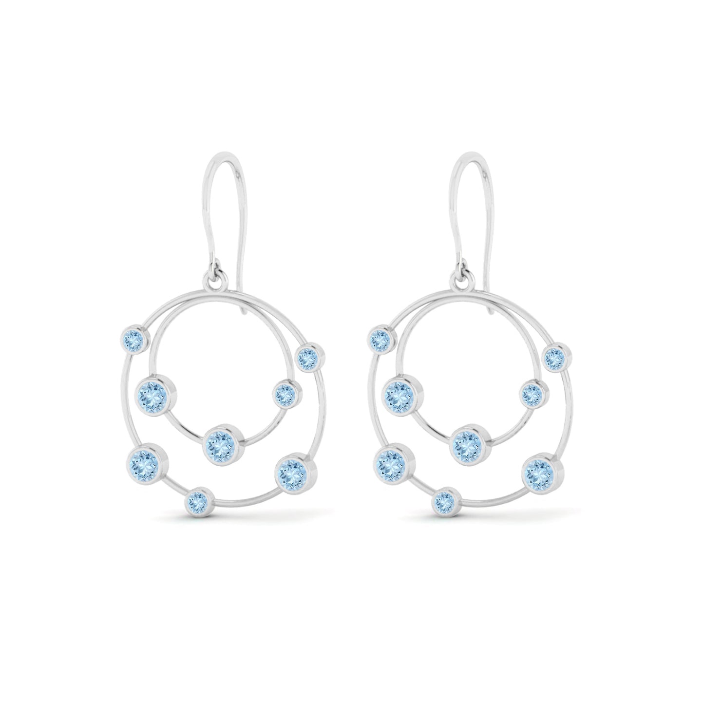 Open Circle Drop Earrings | 925 Sterling Silver Birthstone Stud Earrings | Diamond Accent Gemstone Earrings | 15 Birthstone Options | Gift for Women