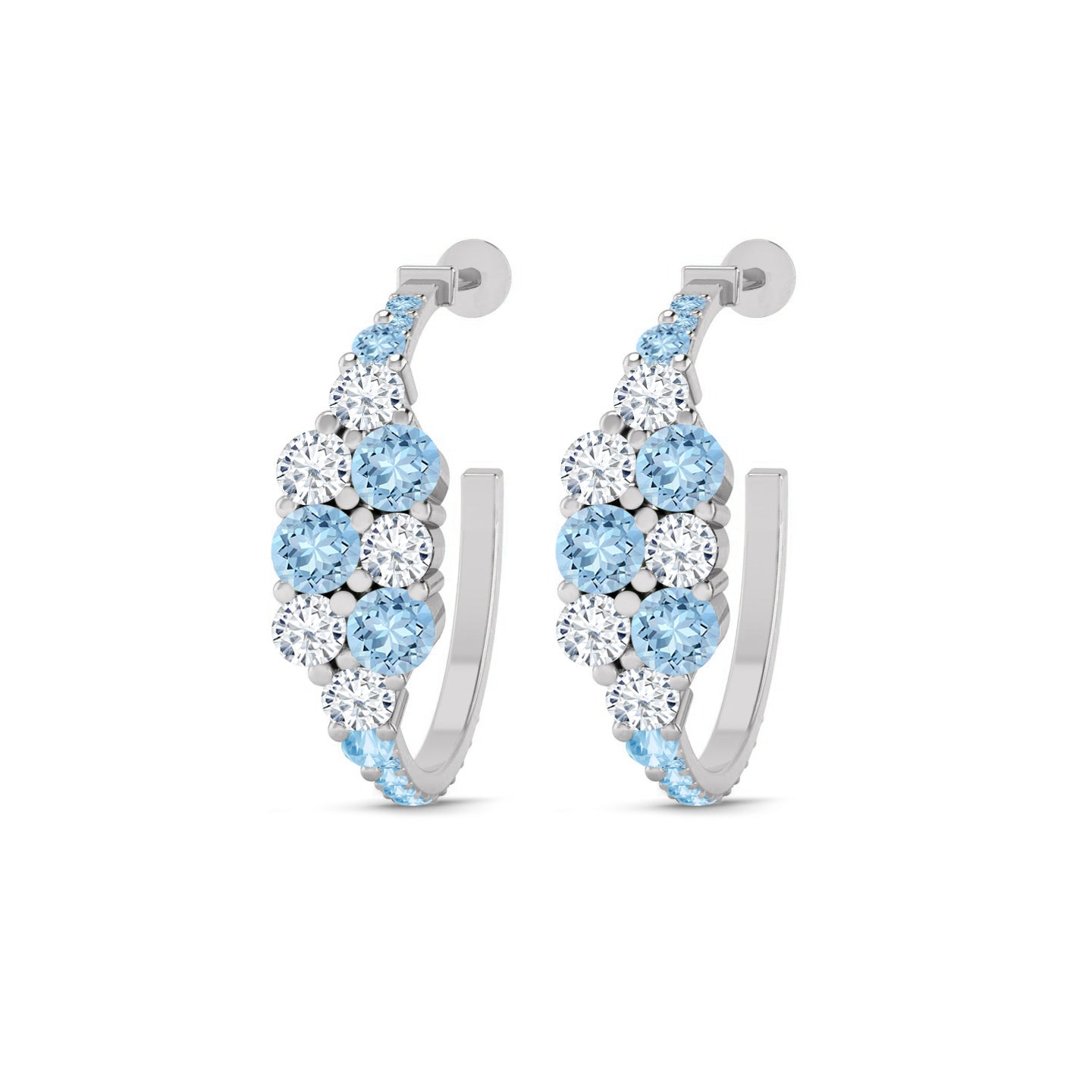 Gemstone Cluster Huggie Hoop Earrings | 925 Sterling Silver Birthstone Stud Earrings | Diamond Accent Gemstone Earrings | 15 Birthstone Options | Gift for Women