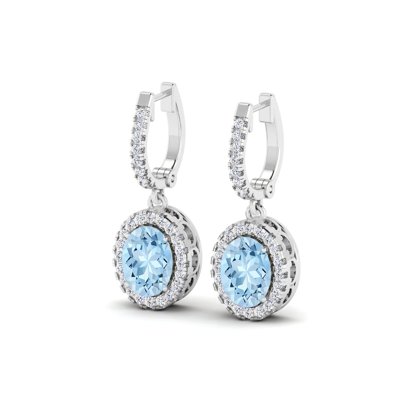 Halo Huggie Drop Earrings | 925 Sterling Silver Birthstone Stud Earrings | Diamond Accent Gemstone Earrings | 15 Birthstone Options | Gift for Women
