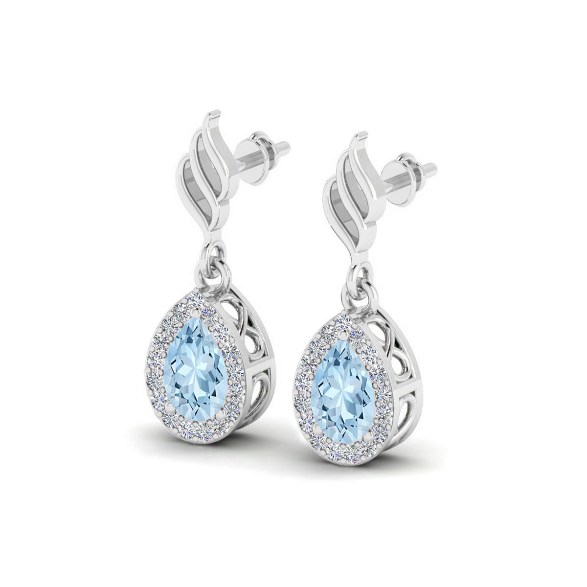 Flame (Floral Swirl) Hook | 925 Sterling Silver Birthstone Stud Earrings | Diamond Accent Gemstone Earrings | 15 Birthstone Options | Gift for Women