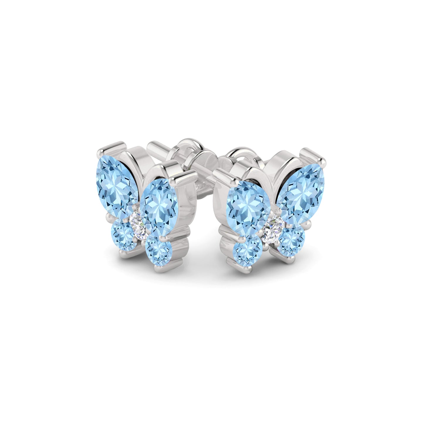 Butterfly Stud Earrings | 925 Sterling Silver Birthstone Stud Earrings | Diamond Accent Gemstone Earrings | 15 Birthstone Options | Gift for Women