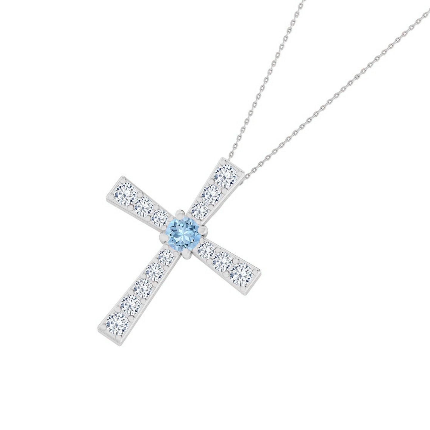 Cross Pendant | Sterling Silver Birthstone Necklace | Diamond Accent | Adjustable Chain | 15 Gemstone Choices