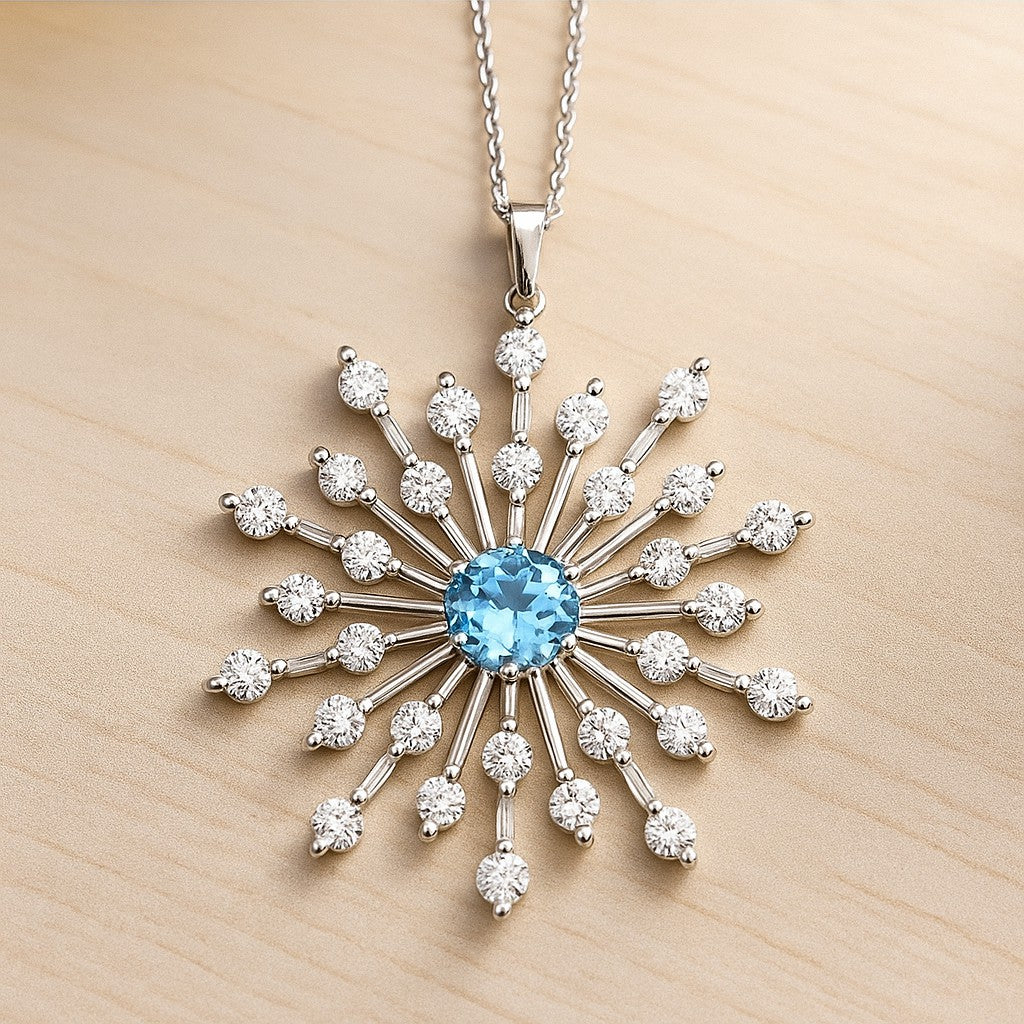 Starburst Pendant | Heart Knot Teardrop Pendant | Sterling Silver Birthstone Necklace | Diamond Accent | Adjustable Chain | 15 Gemstone Choices