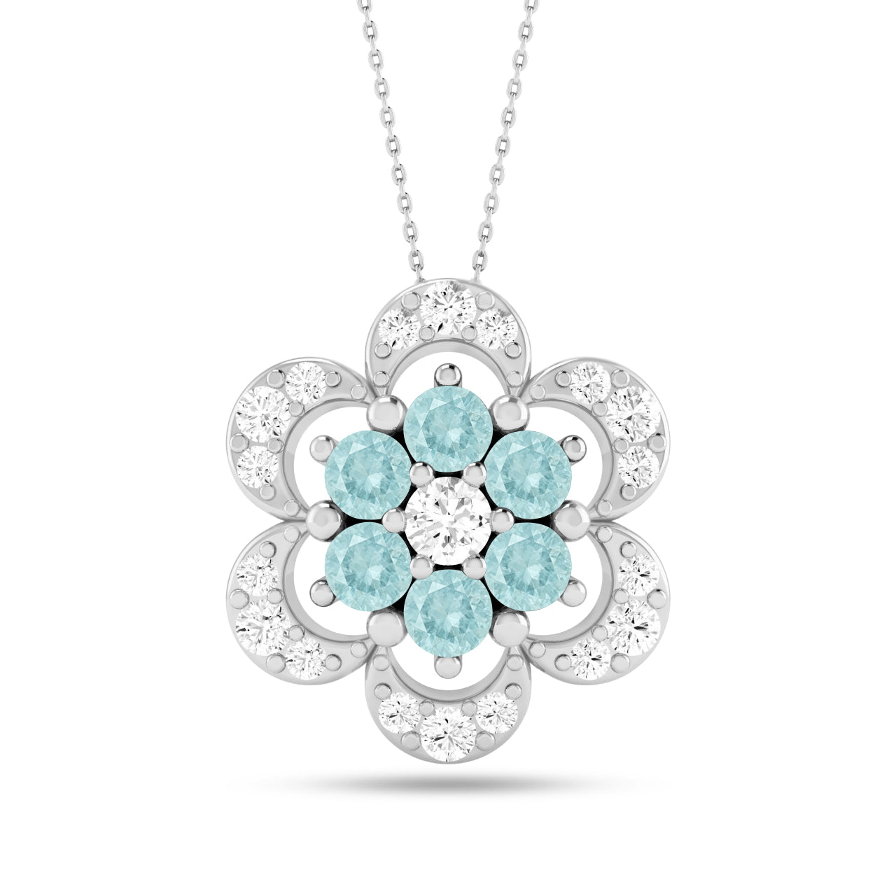 Floral Cluster Pendant | Starburst Pendant | Heart Knot Teardrop Pendant | Sterling Silver Birthstone Necklace | Diamond Accent | Adjustable Chain | 15 Gemstone Choices