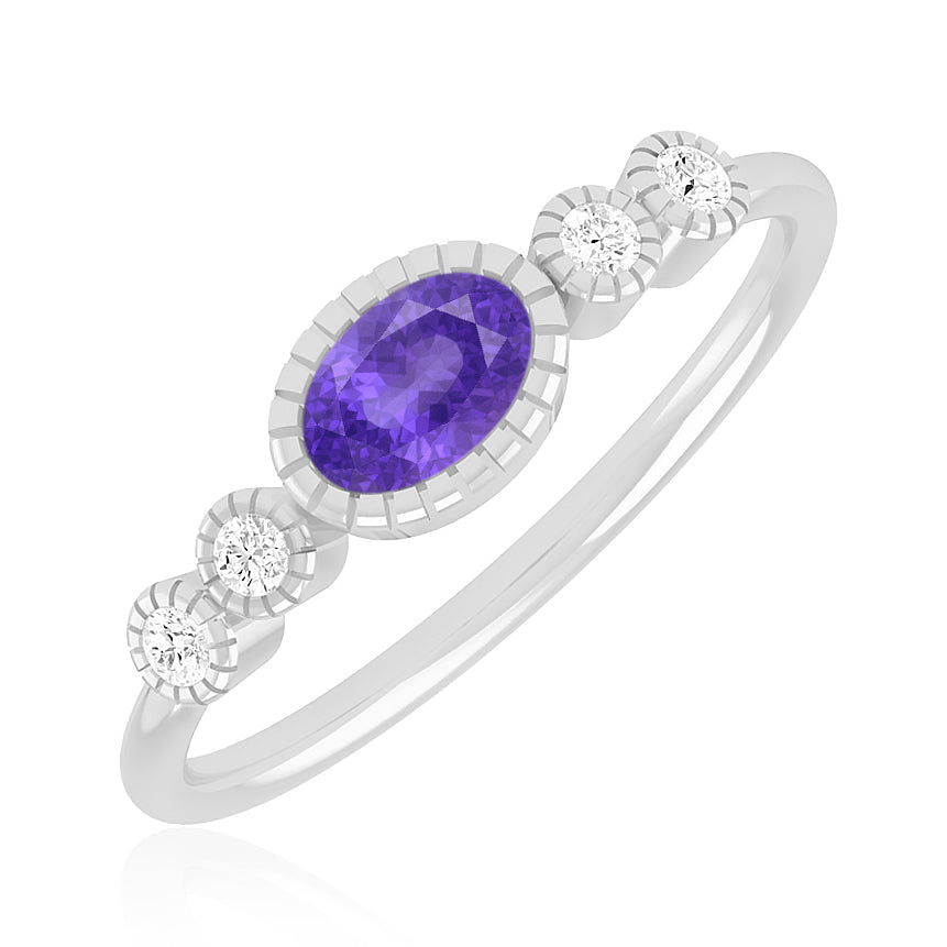 Bezel Set Three-Stone Ring | Sterling Silver Birthstone Ring | Genuine Gemstone & Diamond Studded Ring | Personalized Promise Ring | Gift for Her