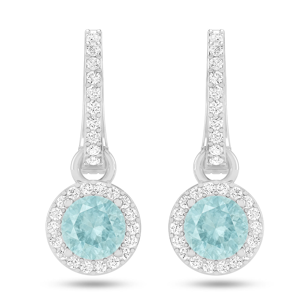 Round Halo Drop Earrings | 925 Sterling Silver Birthstone Stud Earrings | Diamond Accent Gemstone Earrings | 15 Birthstone Options | Gift for Women