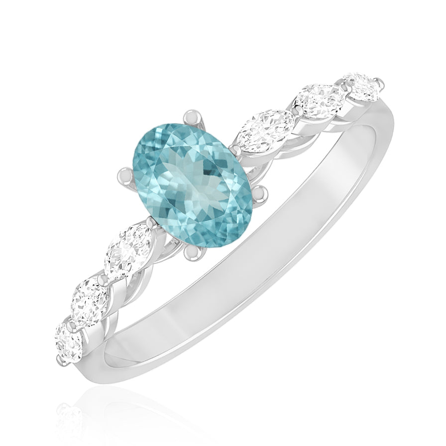 Oval Solitaire Ring with Marquise Diamond Accents | Sterling Silver Birthstone Ring | Genuine Gemstone & Diamond Studded Ring | Personalized Promise Ring | Gift for Her (Copy)