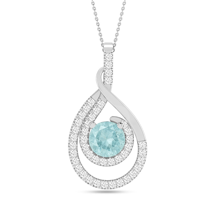 Teardrop Swirl Halo Pendant | Starburst Pendant | Heart Knot Teardrop Pendant | Sterling Silver Birthstone Necklace | Diamond Accent | Adjustable Chain | 15 Gemstone Choices