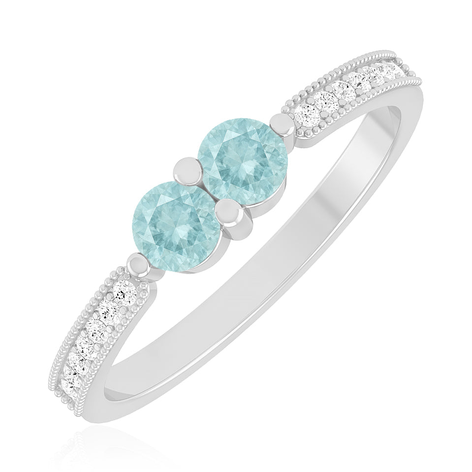 Toi et Moi Ring | Sterling Silver Birthstone Ring | Genuine Gemstone & Diamond Studded Ring | Personalized Promise Ring | Gift for Her
