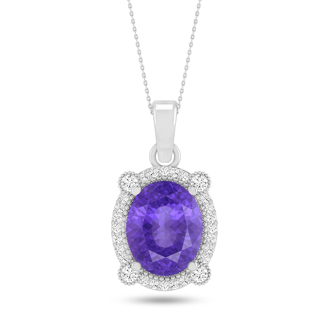Oval Cabochon Halo Pendant | Starburst Pendant | Heart Knot Teardrop Pendant | Sterling Silver Birthstone Necklace | Diamond Accent | Adjustable Chain | 15 Gemstone Choices