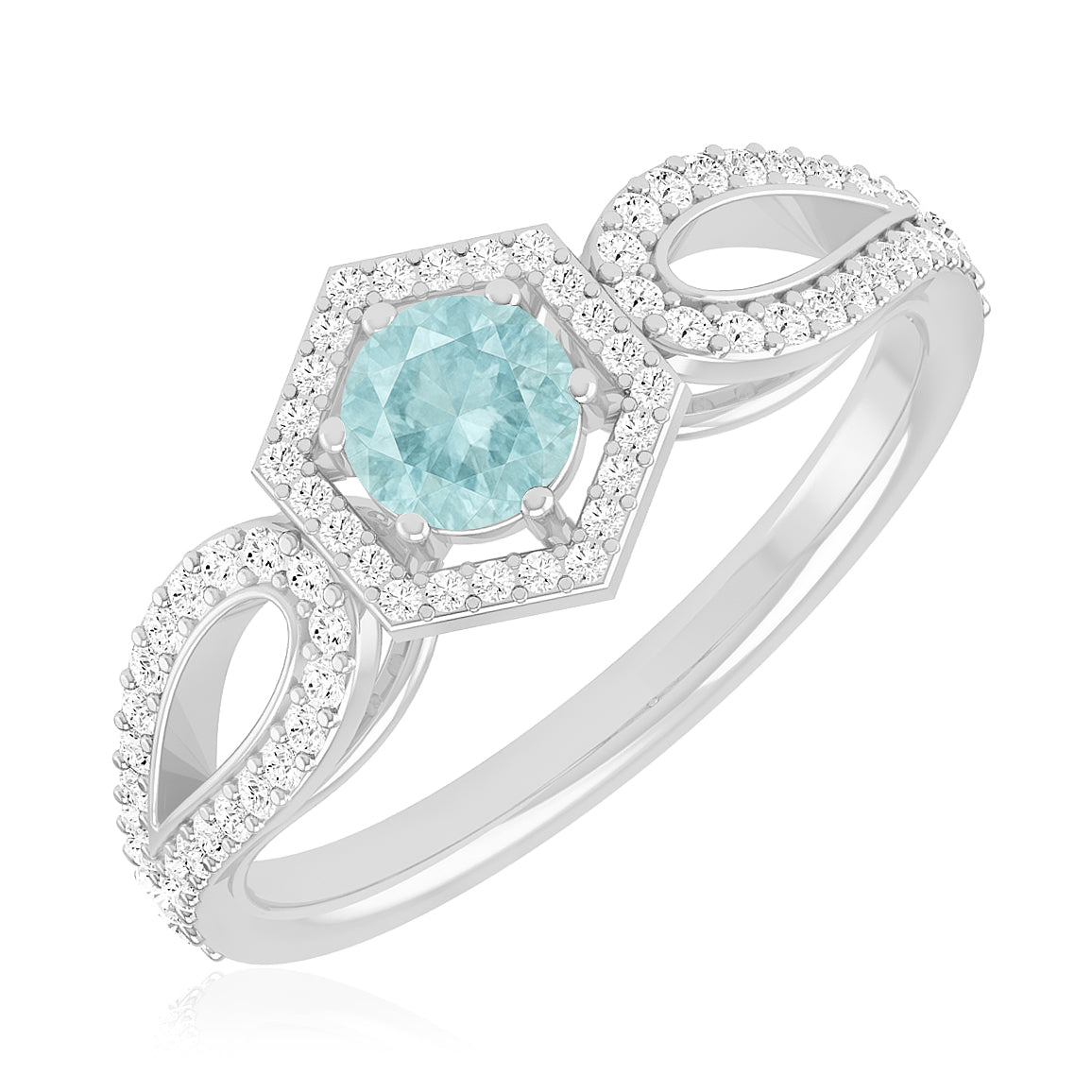 Hexagon Halo Solitaire Ring | Sterling Silver Birthstone Ring | Genuine Gemstone & Diamond Studded Ring | Personalized Promise Ring | Gift for Her