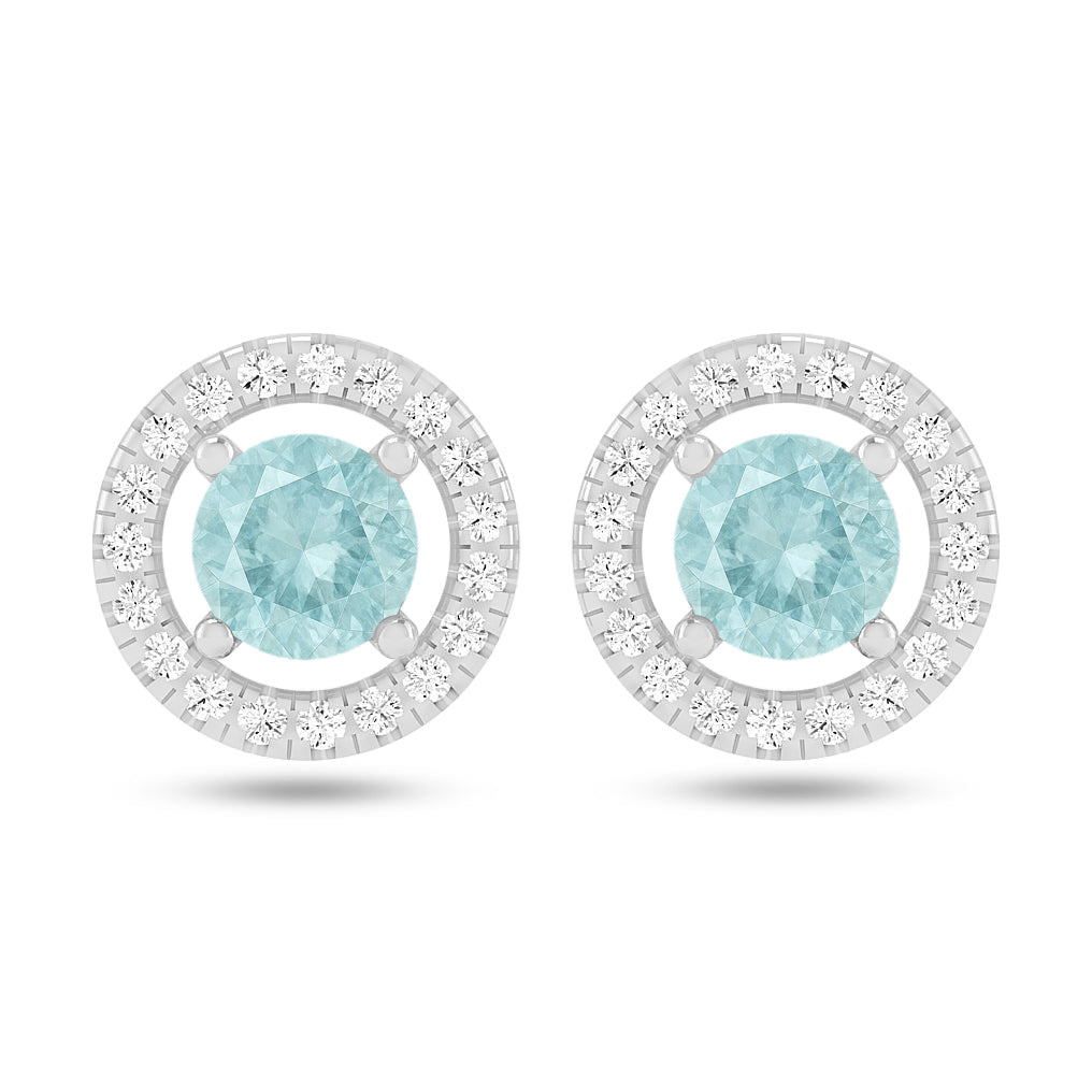 Round Halo Stud Earrings | 925 Sterling Silver Birthstone Stud Earrings | Diamond Accent Gemstone Earrings | 15 Birthstone Options | Gift for Women