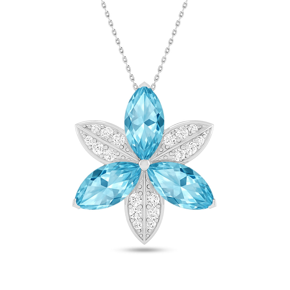 Floral Marquise Pendant | Starburst Pendant | Heart Knot Teardrop Pendant | Sterling Silver Birthstone Necklace | Diamond Accent | Adjustable Chain | 15 Gemstone Choices