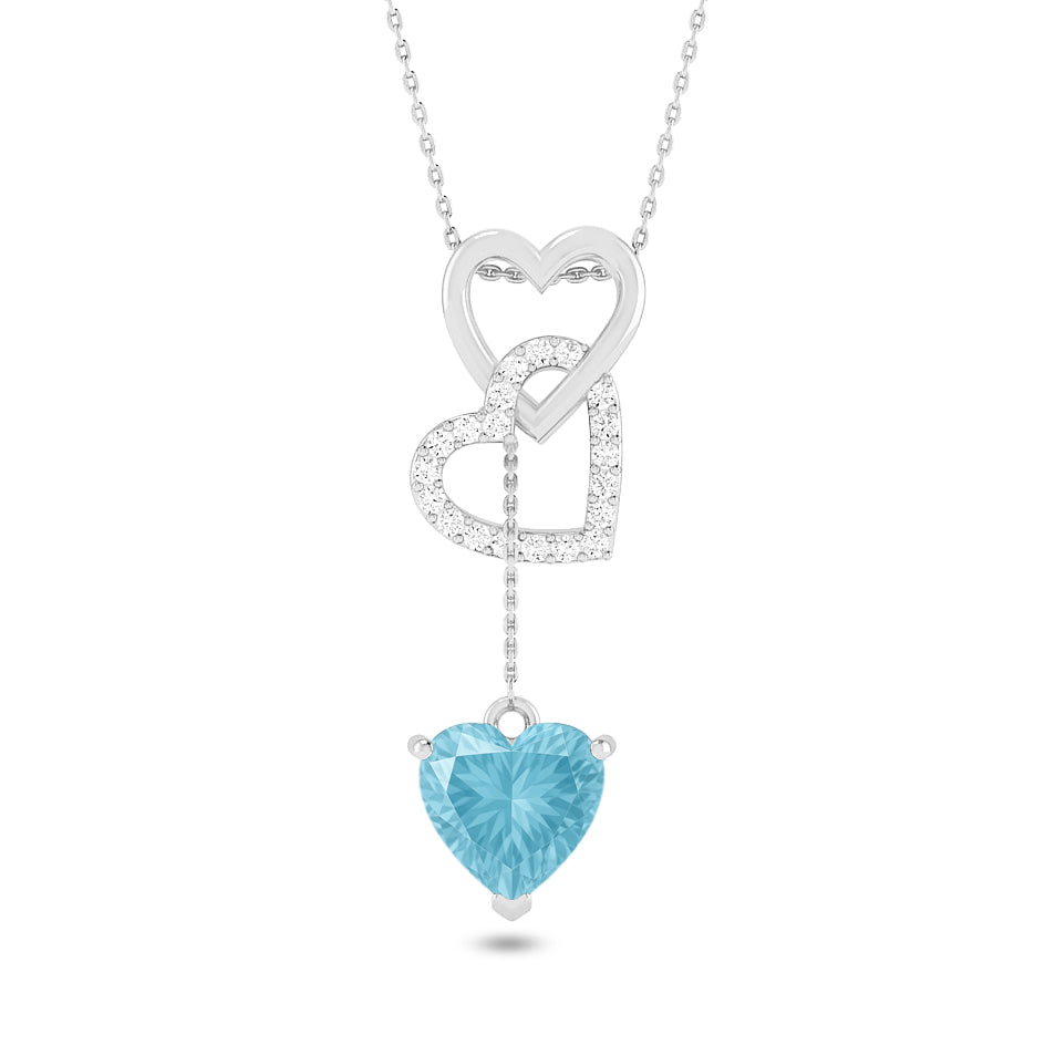 Double Heart Drop Pendant | Starburst Pendant | Heart Knot Teardrop Pendant | Sterling Silver Birthstone Necklace | Diamond Accent | Adjustable Chain | 15 Gemstone Choices