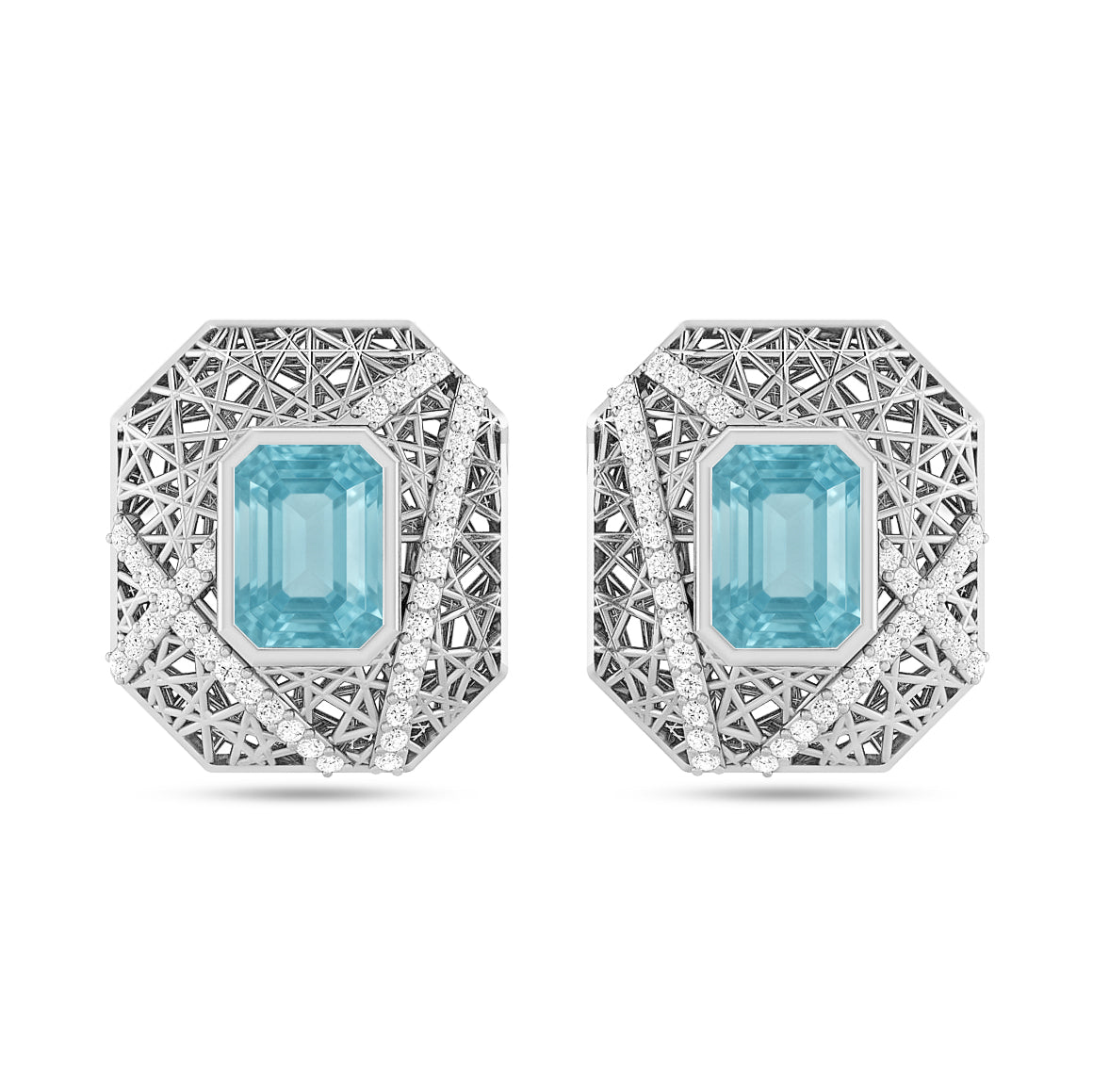 Art Deco Geometric Stud Earrings | 925 Sterling Silver Birthstone Stud Earrings | Diamond Accent Gemstone Earrings | 15 Birthstone Options | Gift for Women
