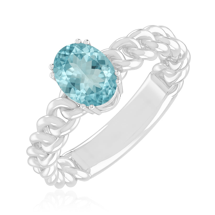 Chain Link Solitaire Ring | Sterling Silver Birthstone Ring | Genuine Gemstone Studded Ring | Personalized Promise Ring | Gift for Her