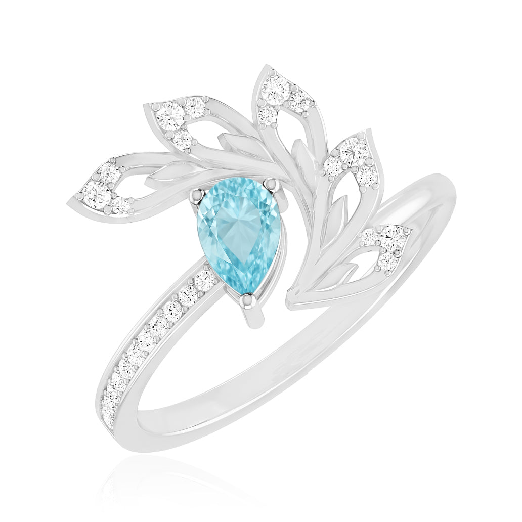 Nature Inspired Leaf Ring | Sterling Silver Birthstone Ring | Genuine Gemstone & Diamond Studded Ring | Personalized Promise Ring | Gift for Her