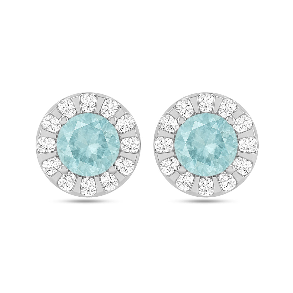 Sunburst Halo Stud Earrings | 925 Sterling Silver Birthstone Stud Earrings | Diamond Accent Gemstone Earrings | 15 Birthstone Options | Gift for Women