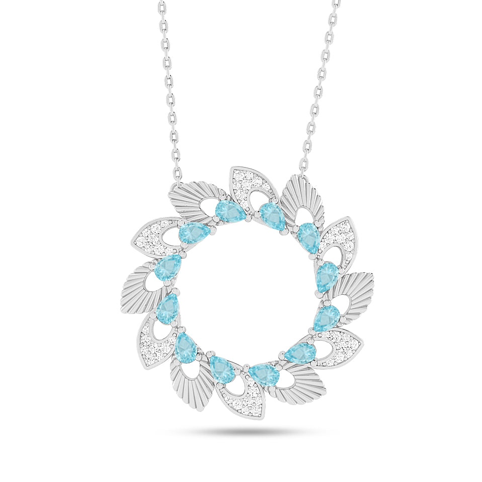 Floral Wreath Pendant | Starburst Pendant | Heart Knot Teardrop Pendant | Sterling Silver Birthstone Necklace | Diamond Accent | Adjustable Chain | 15 Gemstone Choices