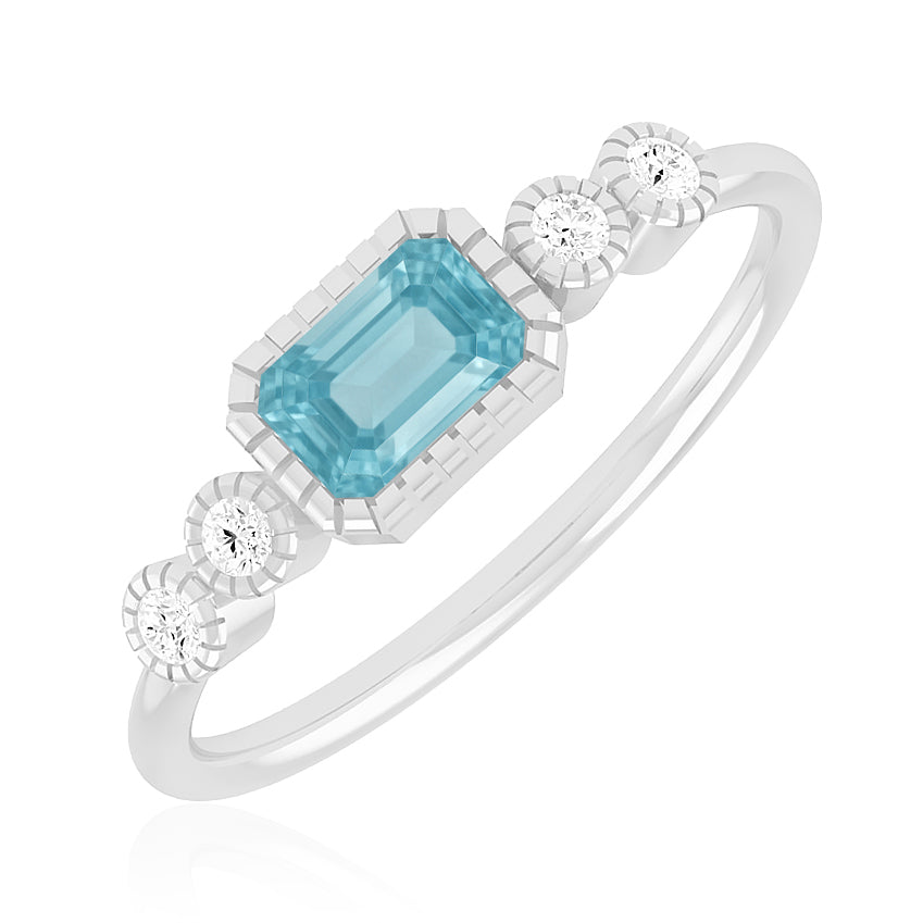Art Deco Bezel Ring | Sterling Silver Birthstone Ring | Genuine Gemstone & Diamond Studded Ring | Personalized Promise Ring | Gift for Her